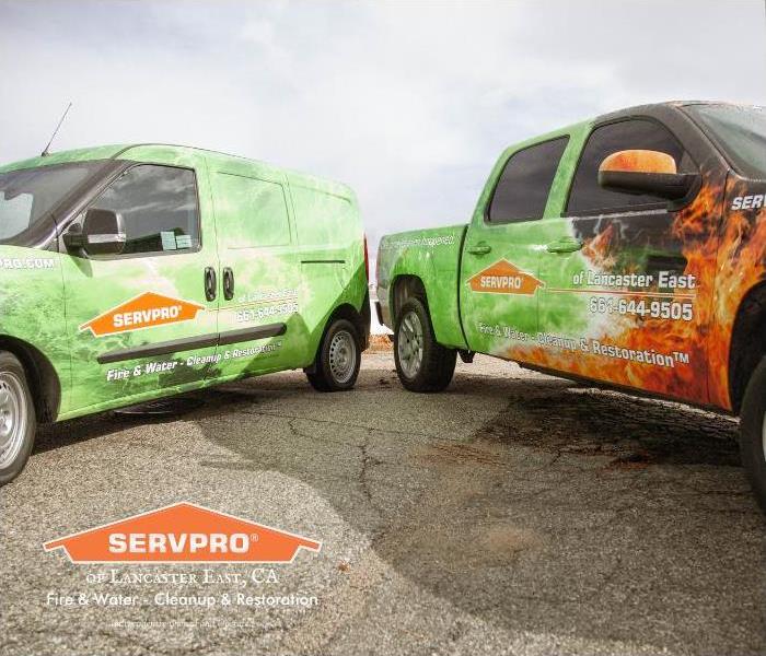 two SERVPRO vehicles lined up
